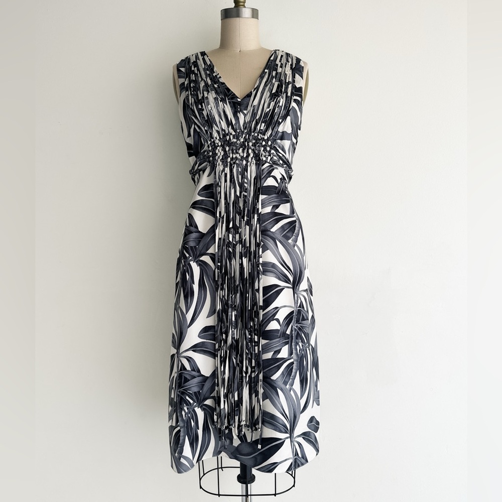 Badgley Mischka White and Gray Silk Dress